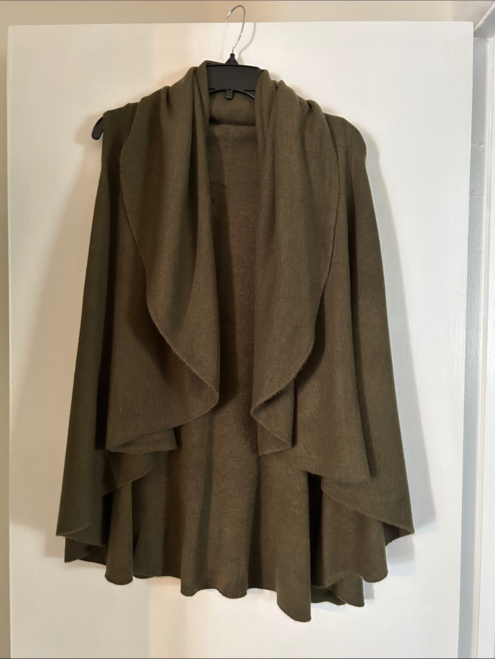 Olive Green Draped Open Front Sleeveless Women's Sweater